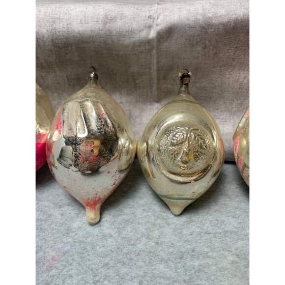 Vintage Mercury Glass Teardrop Christmas Ornaments Set of 6 Pink/Silver - Picture 3 of 10
